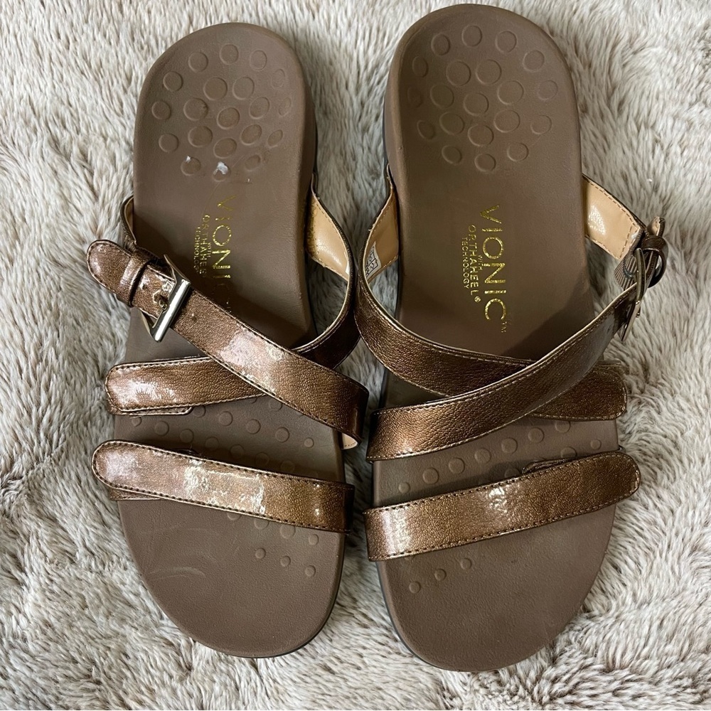 Vionic 341 Kira Women's Sandales Wide Strap Slip-on Bronze Fairy Metallic Sz 8